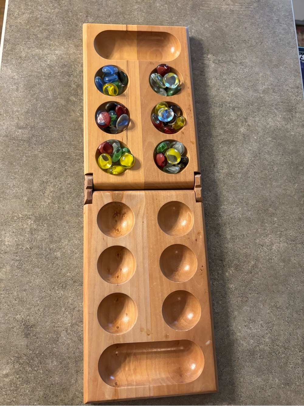 Wooden Mancala Game Set with Colorful Glass Stones